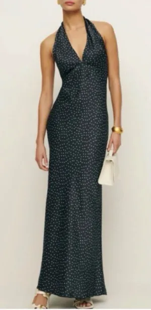 NEW Reformation Daniela Silk Selene Polka Dots Halter Maxi Sz 6 thumbnail 1