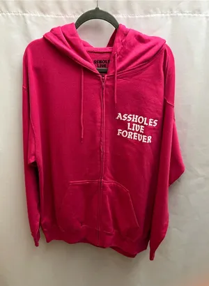 Assh**es Live Forever Pink Zip Hoodie Women’s XL Graphic Logo Oversized thumbnail 1