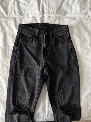 Black AE Stretch High Waisted Ripped Mom Jeans thumbnail 3