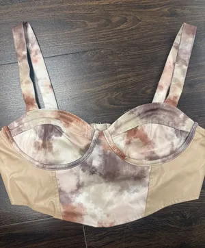 Earth‎ Tone Tie Dye Corset Crop Top with Vegan Leather Paneling thumbnail 1