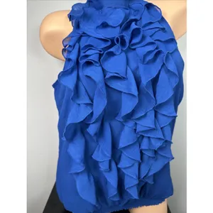 Vintage Mossimo Medium Top Blue Ruffles Y2K‎ Womens Sleeveless Tank Halter Neck thumbnail 16