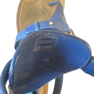 Tory Burch Casey Wedge Sandals Blue Nile Gold Logo‎ Thong 8 thumbnail 6