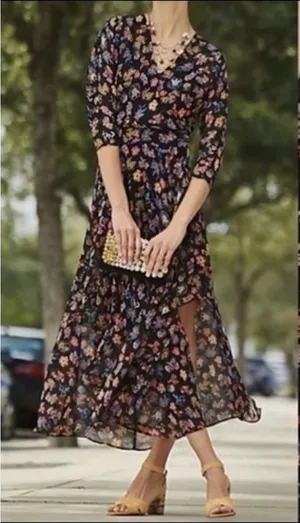 Anthro HD in Paris Maxi Dress‎ Womens US 4 Sheer Floral Chiffon Cottage Peasant thumbnail 1