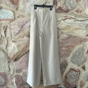 Commense Solid Wide Leg Pants Without Belt size small Tan thumbnail 2