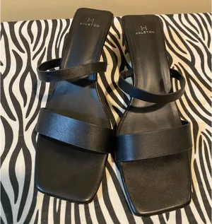 H by Halston Black Square-Toe Sandals with Sculpted Ball Heels thumbnail 6