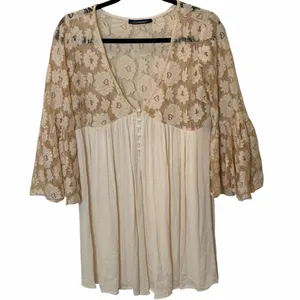 Boho Lace Bell Sleeve Babydoll Mini Dress / Tunic Festival Hippie Cottagecore M thumbnail 5