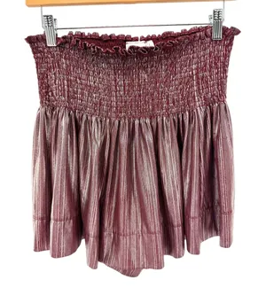 Queen of‎ Sparkles Burgundy Metallic Smocked High Waist Shorts L Gameday Party thumbnail 1