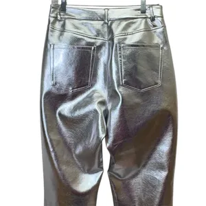 7 For All Mankind Silver Metallic Coated Straight‎ Leg Pants Size Medium NWT thumbnail 7
