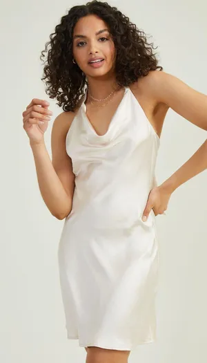 Altar'd State Short Champagne Silk Dress thumbnail 1
