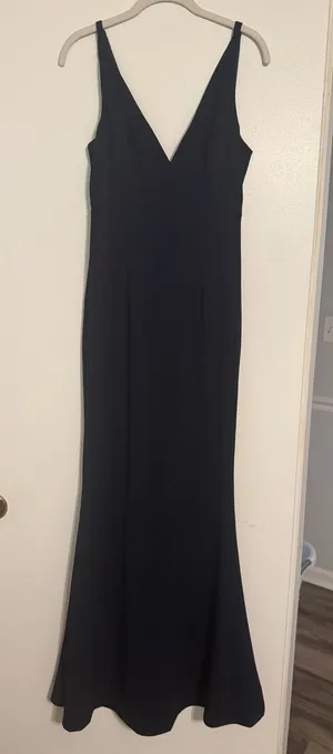 Lulu's Navy Blue V-Neck Maxi Gown thumbnail 1