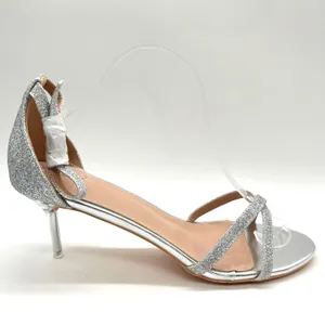 Allegra K Sandals Womens 11 Silver Glitter‎ Strap Stiletto Heels Open Toe NEW thumbnail 4