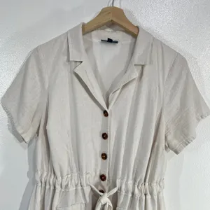 ModCloth Linen Blend Shirt Dress 1X Coastal Soft‎ Girl Minimalist Beige Pockets thumbnail 6