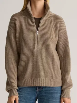 Quince Australian Merino Wool Half Zip Sweater Malted Toffee Extra Small thumbnail 1