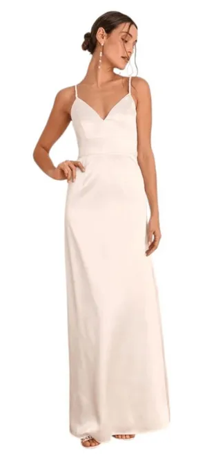 Lulus White Satin Wedding Dress with Pearl Straps NWT Size XS thumbnail 1