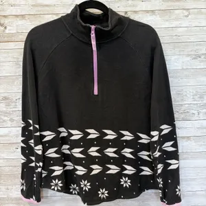 Talbots Womens M Raglan Pullover 1/2 Zip Black Geo Jacquard Lavdr Trim Fair Isle thumbnail 1