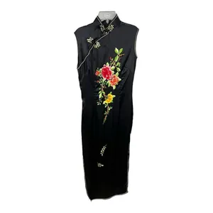 Oriental 100% Pure Silk Qipao Dress Size 32 (Small) Black Embroidered Cheongsam thumbnail 2