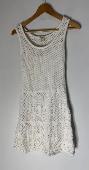 Sundance Crochet Dress‎ Size Small White Mini Sleeveless Cotton Slip Lining thumbnail 1