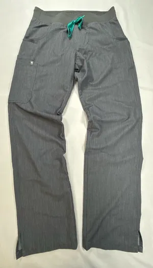 Figs Straight Leg Scrub Pants in Charcoal with Teal Drawstring thumbnail 1