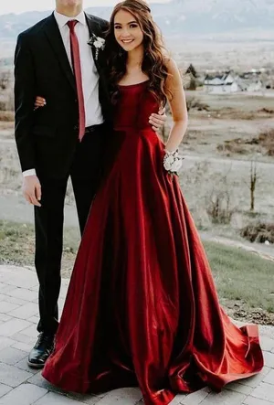 Burgundy Satin Prom Dress thumbnail 1