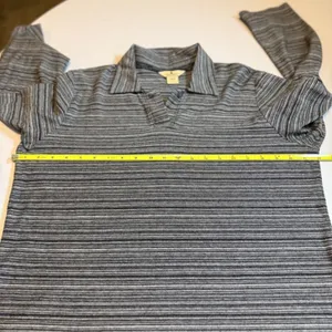 Woolrich Womens XL Grey Striped Long Sleeve‎ Polo Shirt Collared Heritage Style thumbnail 7