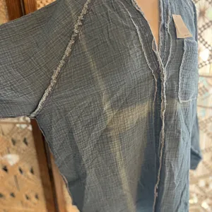 Aerie Chambray Mineral Wash Tunic Length Button-Up Shirt thumbnail 2
