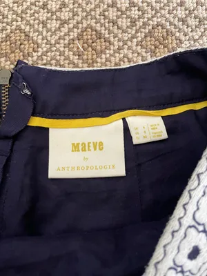 Anthropologie Navy and White Embroidered A-Line Skirt thumbnail 2