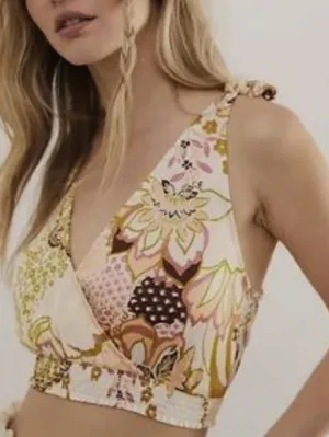 Free People Intimately Cream Weekend In Montauk Deep V-Neck Crop Top - Size - XS thumbnail 1
