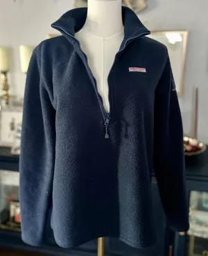 Vineyard Vines Women's Fleece 1/4 Zip Pullover Sweater Martha's Vineyard Blue M thumbnail 1