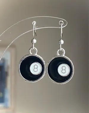 Handmade y2k funky grunge style 8 ball simple dangle earrings 🎲🖤💕 thumbnail 1