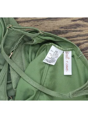 NWT Salt + Cove Lurex Open-Back Scoop-Neck One-Piece Swimsuit Olive Green XS thumbnail 6