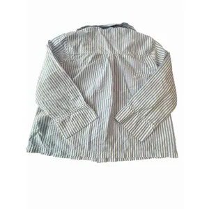 Lake Pajama Top Medium Blue White Stripe Seersucker 3/4 Sleeve Button #GGG8-1 thumbnail 7