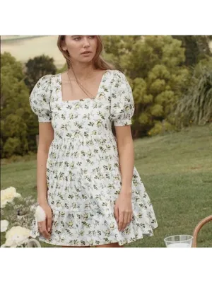 Faithfull the Brand Women's Eldora Printed Mini Dress White Yellow Size small thumbnail 6
