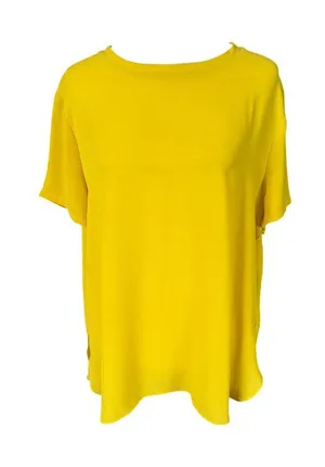 Loft women's short sleeve pullover blouse mustard yellow sheer size large thumbnail 1