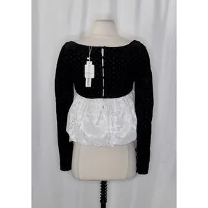 NWT!! FOR LOVE AND LEMONS‎ Elisa Long Sleeve Top Black Velvet Taffeta Eyelet XS thumbnail 8