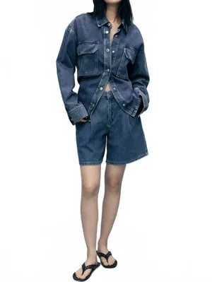 Mango Mid-Rise Denim Bermuda Shorts with Pleats NWT Medium Blue Size 2 (EUR 34) thumbnail 2