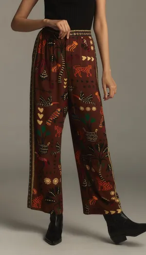 Farm Rio Tropical Print Pull-On Straight Leg Pants, Size M thumbnail 1
