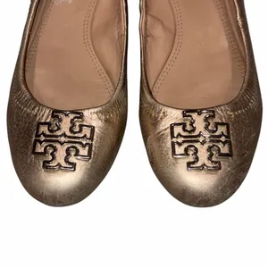 Tory Burch Gold Metallic Leather Melinda Ballet Flats thumbnail 2