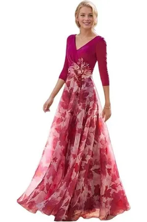 NWT Womens Size 4 LT LanTing Bride Fuchsia Pink Floral Applique Maxi Dress NEW thumbnail 1