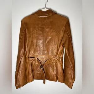 Vintage Anne Klein Longer Line Camel Faux Belted Leather Jacket Sz M thumbnail 11