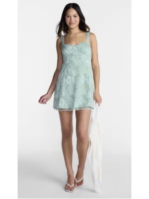 No Boundaries Light Sage Green Lace-Trim Mini Dress Size Large thumbnail 2