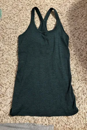 Lululemon dark green razor back ribbed tank with built in sports bra thumbnail 1