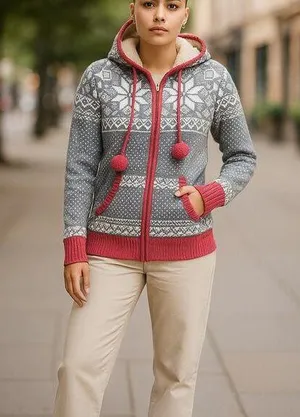 Between Me & You Womens Cardigan Size XS Fair Isle Pink Gray Cream Zip Front NEW thumbnail 1