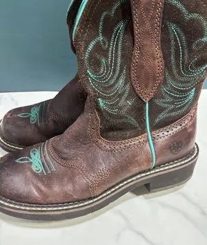 Ariat‎ Fatbaby Brown Leather Turquoise Stitch Western Cowboy Boots Womens 7B thumbnail 1