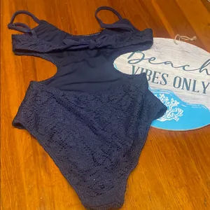 Chic Aerie Navy Lace Cutout High-cut Swimsuit thumbnail 2