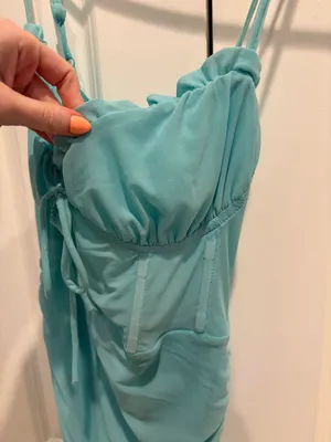NWT Showpo Riley Ruched Mini Dress in Teal Size S thumbnail 7