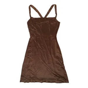 J.Crew‎ Chocolate Brown 100% Silk Crisscross Back Minimalist Dress Fit and Flare thumbnail 2