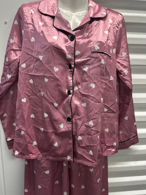 Silky pink pajama set with heart pattern. New Size M Size M thumbnail 4