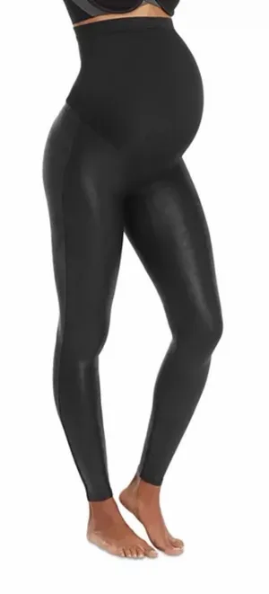 Spanx black vegan leather maternity leggings 1x thumbnail 1