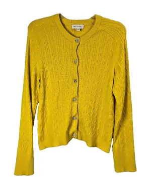 Free‎ Assembly Yellow Cable Knit Cardigan Sz L Rhinestone Buttons Boho Grandma thumbnail 1
