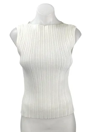 DISSH Women's White Sleeveless Ribbed Knit Boat Neck Cropped Tank Top Size XL thumbnail 1
